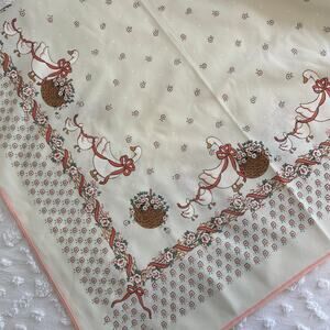 VTG Goose Geese Tablecloth Floral Cottagecore White Pink Rectangular Country